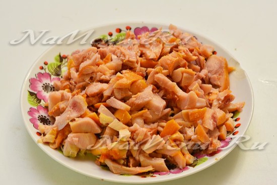 Куриное мясо порезать